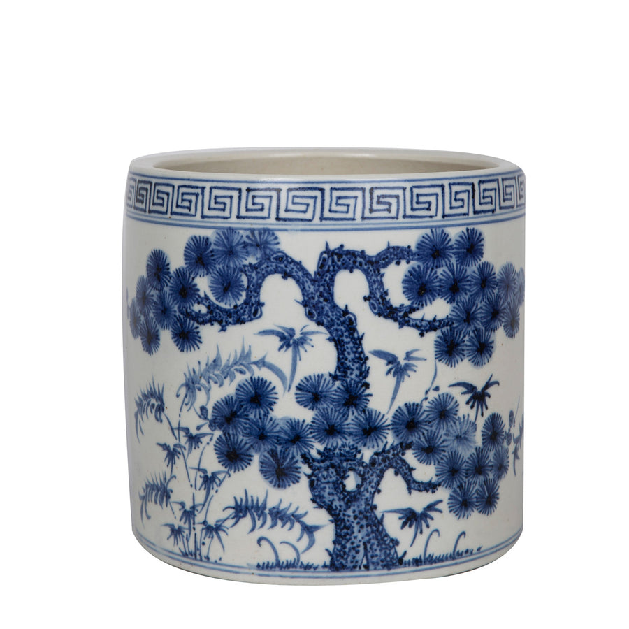 Blue and White Greek Key Cachepot