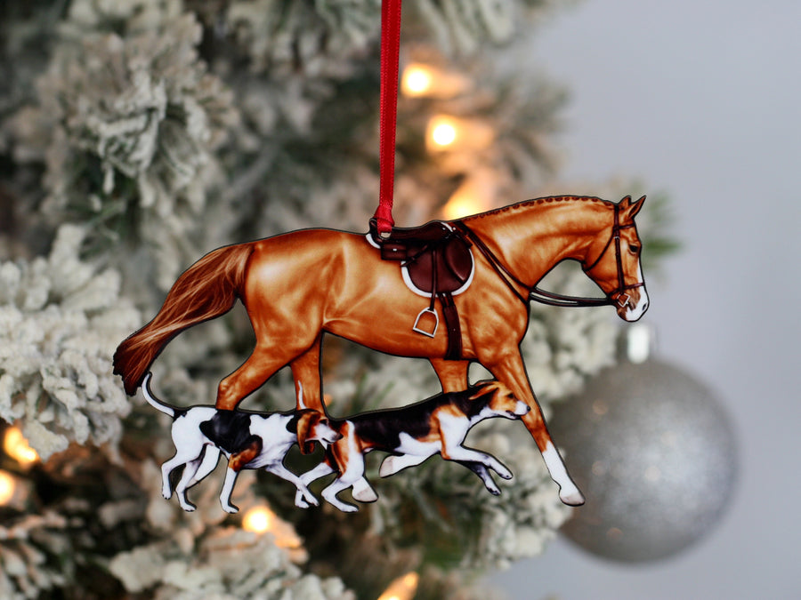 Chestnut Fox Hunter Horse and Hounds Field Hunter Ornament