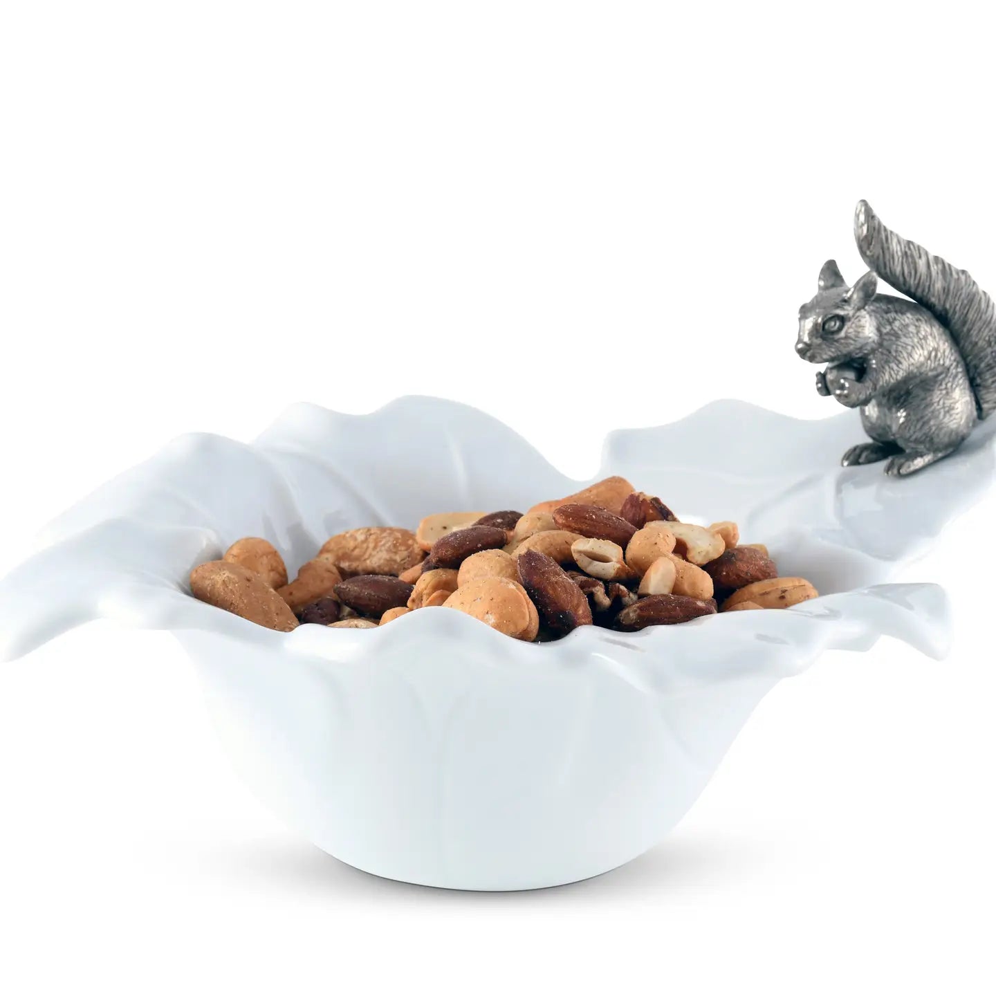 Porcelain Leaf Bowl w/Pewter Squirrel