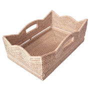 Rattan Scallop Rectangle Basket/White Wash