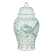 Celadon Vintage Temple Jar Dragon Lotus Motif