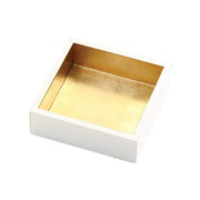 Ivory Lacquered Napkin Holder with Gold Interior