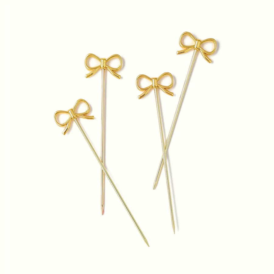Gold Bow Cocktail Picks Set/4