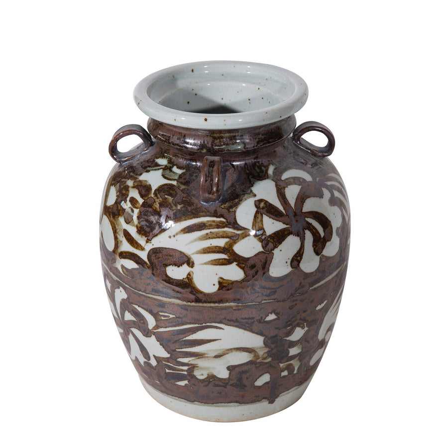 Rustic Brown Loop Handle Jar in Twisted Flower Motif