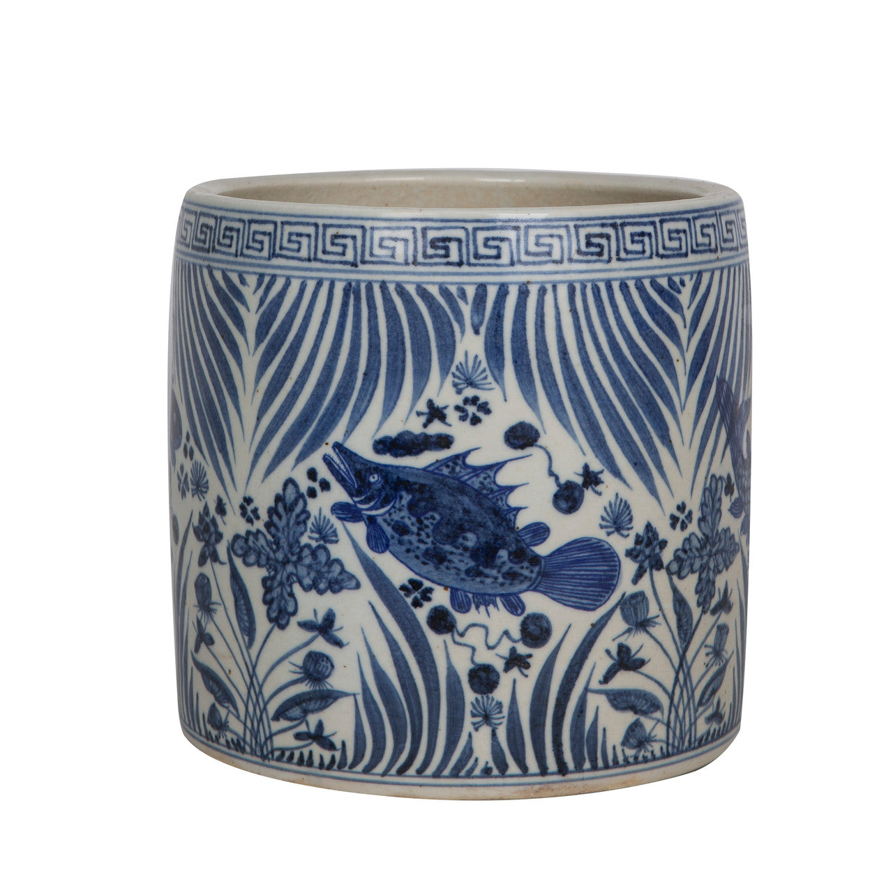 Blue and White Greek Key Cachepot