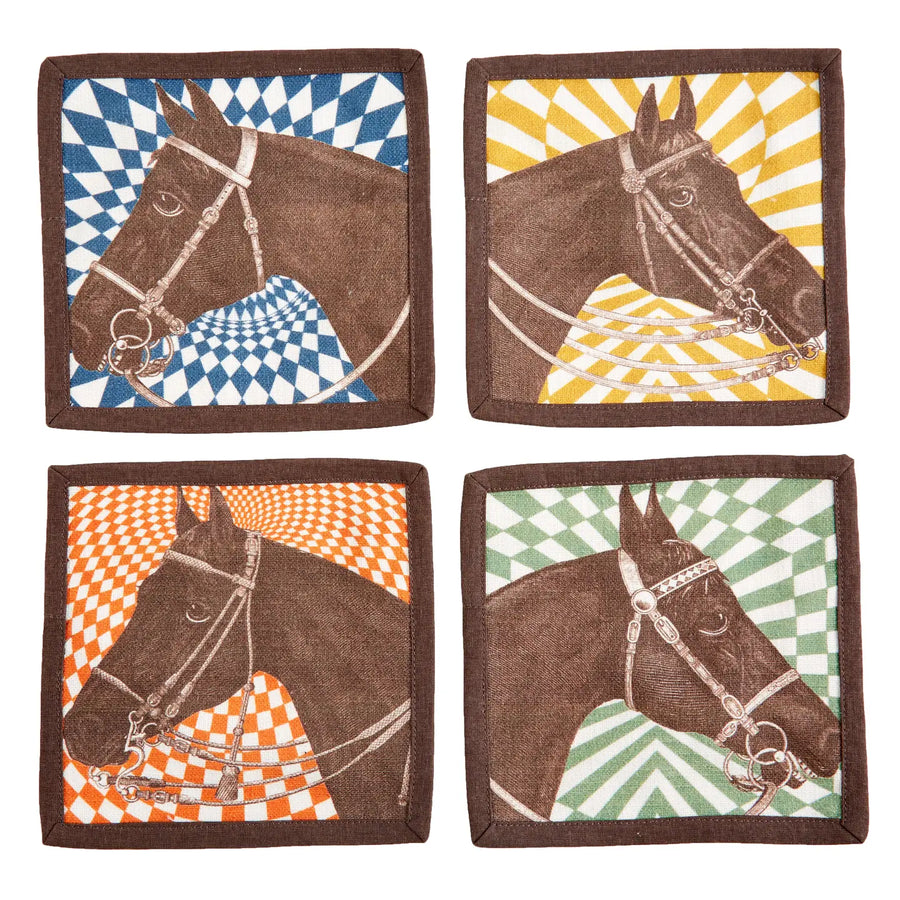 Equestrian Optic Cocktail Napkins/ Set 4