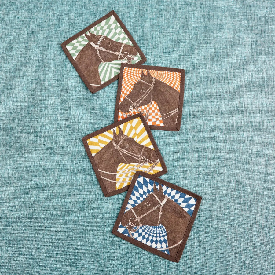 Equestrian Optic Cocktail Napkins/ Set 4