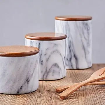 Marble Storage Canister w/Sealed Wood Lid