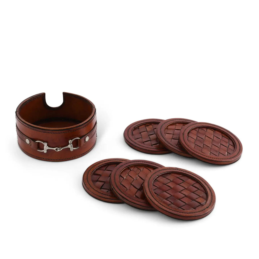 Genuine Leather Coaster Set Bit Set/6