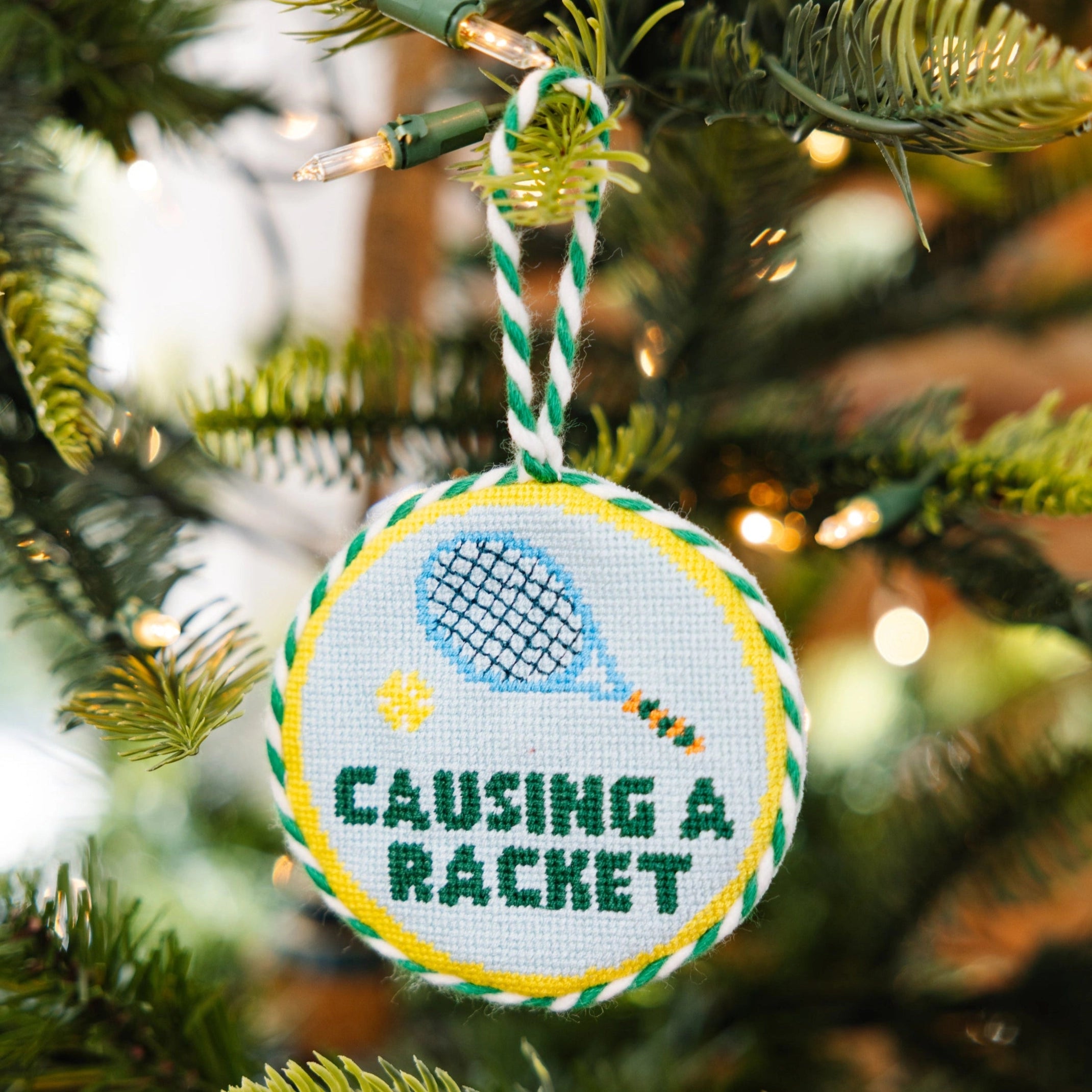 Needlepoint Ornament - Causing a Racket