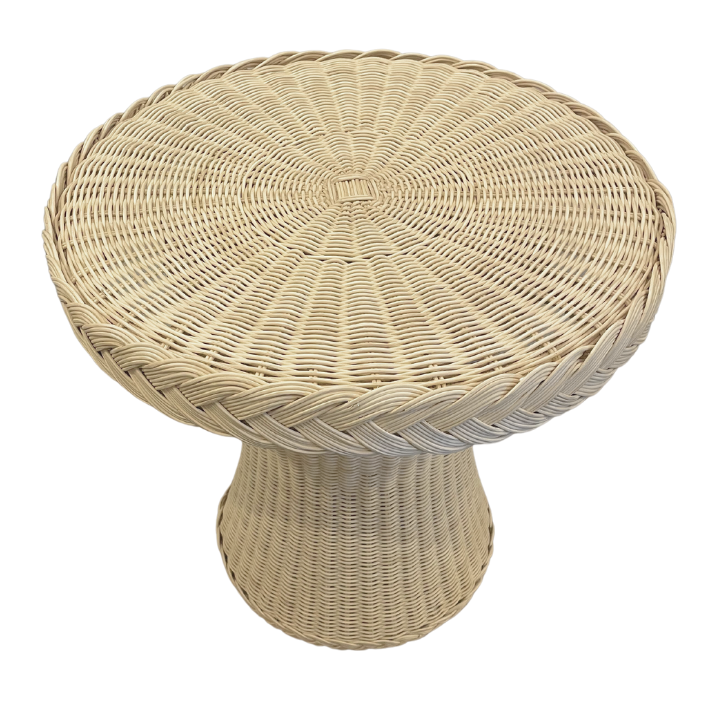 Round Vintage Wicker Side Table