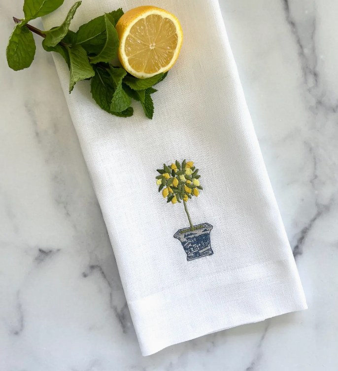Lemon Topiary Linen Towel