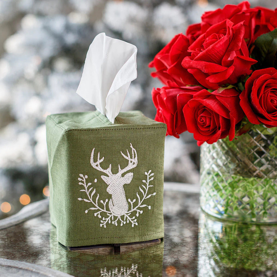 Tissue Box Cover- Stag w/ Holly Berries