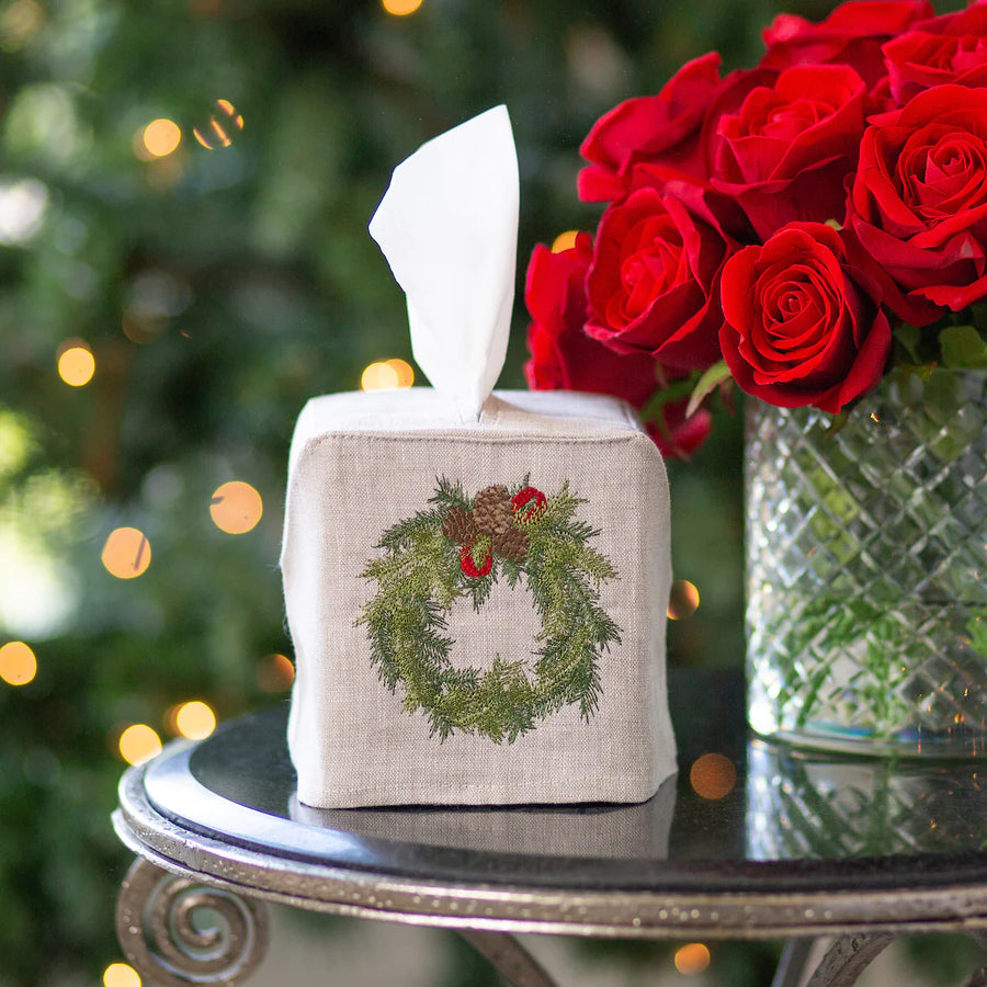 Tissue Box Cover- Juniper Wreath