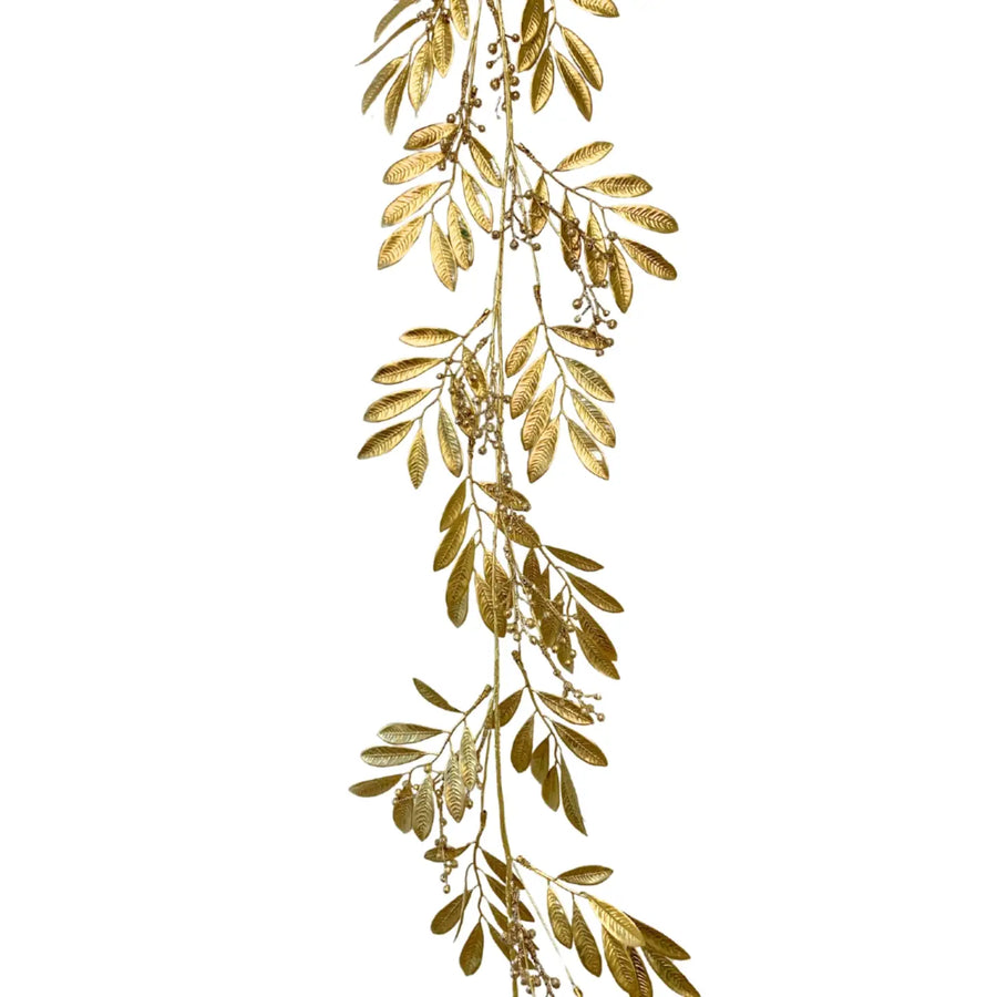 Elegant Tea Leaf Berry Garland - Gold 50"