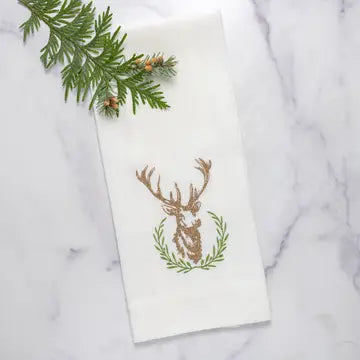 Laurel Wreath Stag Linen Towel