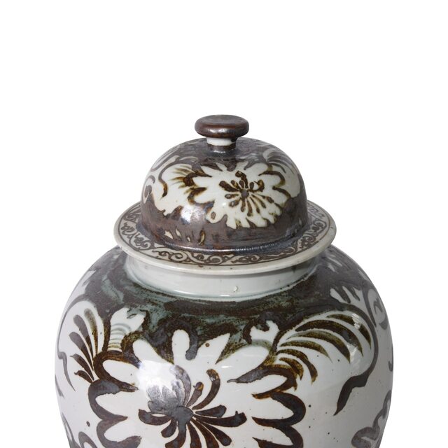 Rusty Brown Vintage Temple Jar Silla Flower Motif