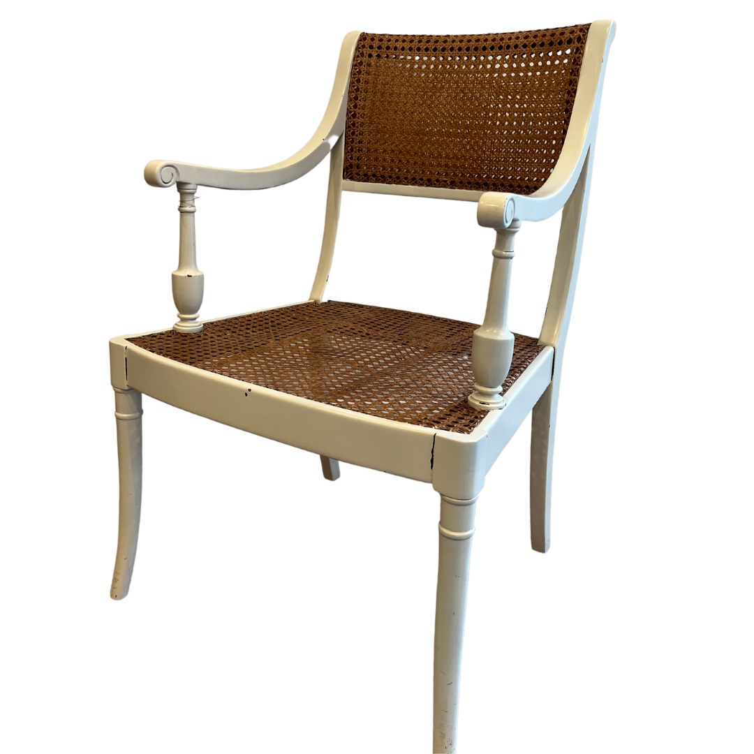 Lacquered & Cane Arm Chair with Box Seat Cushion