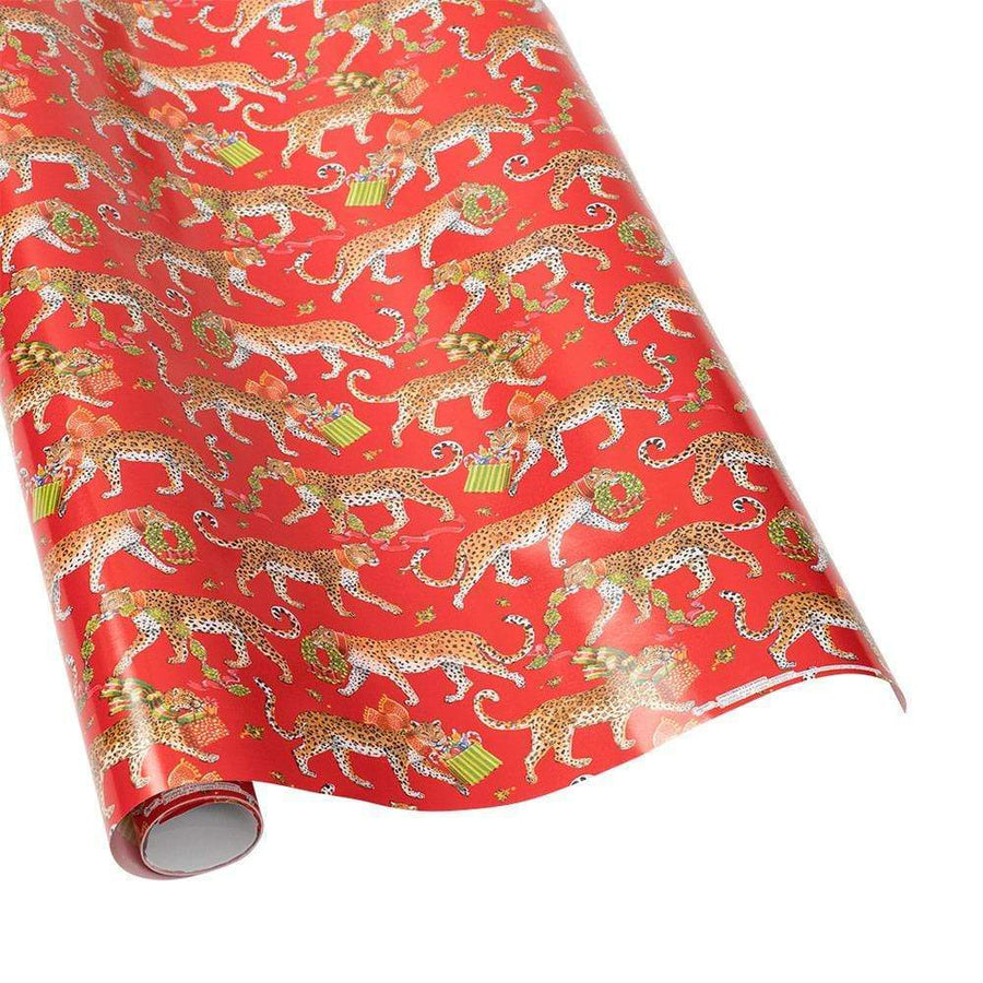 Christmas Leopards Red Roll Wrap