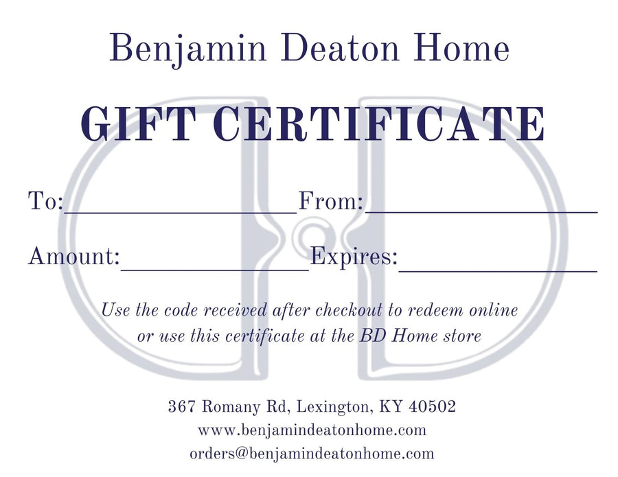 Benjamin Deaton Home Gift Certificate