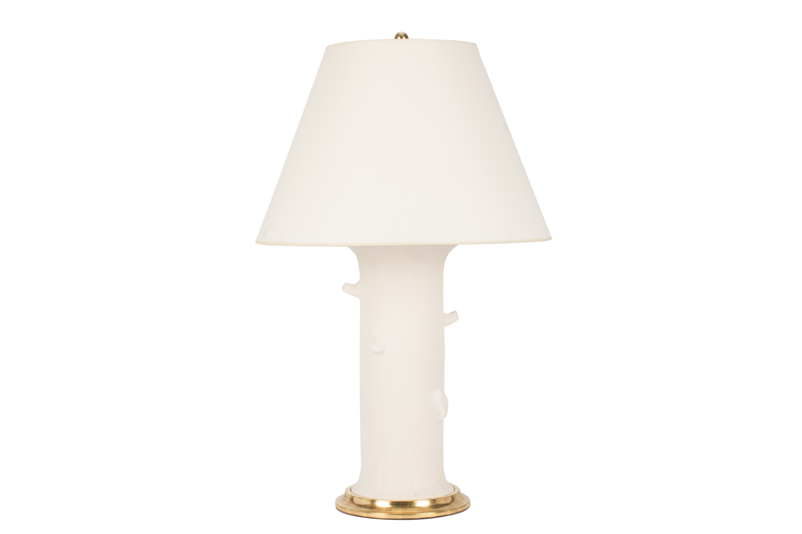 Patricia Large Faux Bois Table Lamp in Matte White with Natural Percale Shade
