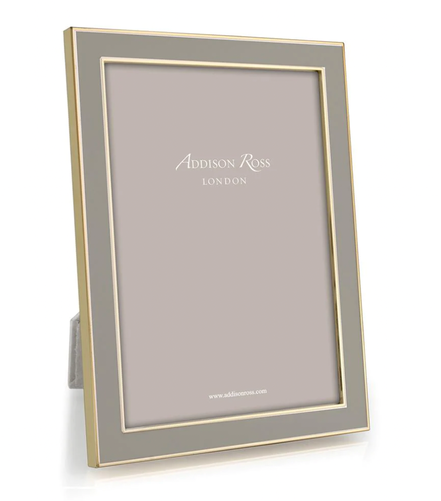 Taupe Enamel Picture Frame with Gold Trim