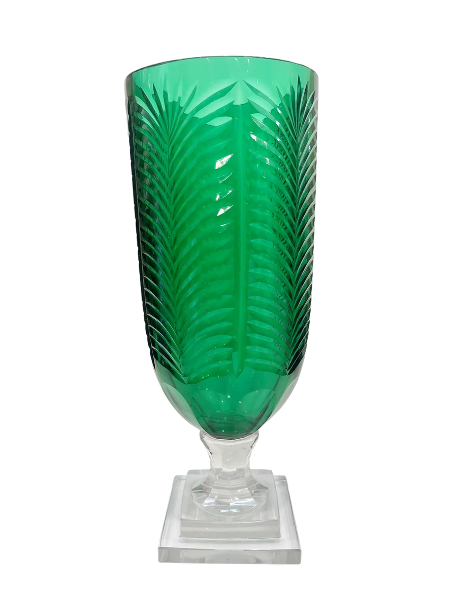 H Wings Cut Emerald Glass Hurricane